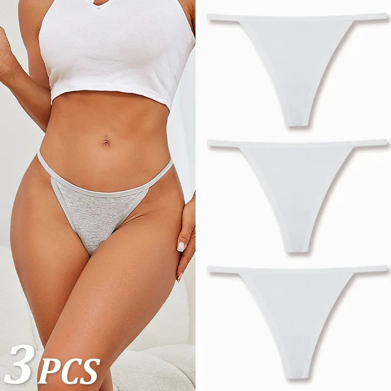 3PCS Seamless Cotton Thong Women Thin Strap Low Waist High Flexibility Panties Sexy Underwear Ladies Briefs T-back Soft Women