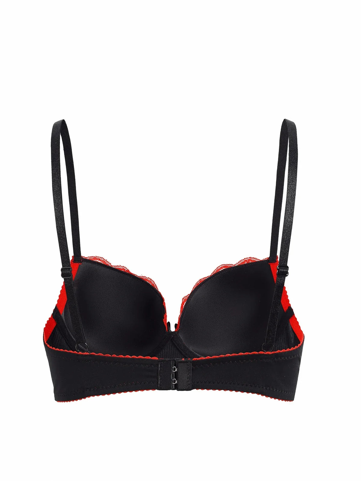 Women's Sexy Contrast Color Lace Push Up Bra Underwire Adjustable Straps Red Lace Trim Comfortable Lingerie