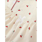 Cherry Print Textured Pajama Set Cute Short Sleeve Buttons Lapel Top & Elastic Shorts Women's Sleepwear