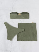 Sexy Bandeau Bikini Women Coffee Metal Water Droplet Ornament Push Up Mesh Skirt 3 Piece Swimsuit Beach Bathing Suit Swimwear