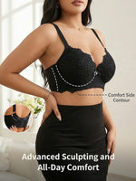 Plus Size Floral Lace Women Push-Up Bra Underwire Support Anti-Sagging Underwear Comfy Wide Straps Thin Cup Daily Lingerie Bra