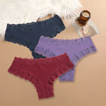 3Pcs Sexy Women Cotton Brazilian Pants Lace Brazilian Briefs Low Waist Floral Solid Color G-string Breathable Soft Lingerie