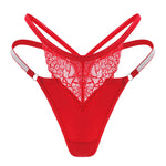 Women Red Lace Thong G-string With Shiny Rhinestone Straps Low Rise Mesh Panties Lingerie For Nightwear Ladies Sexy Underwear