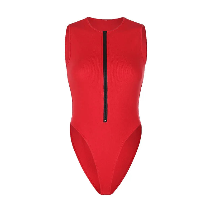Zipper Bodysuit Sexy Bodysuit Women's Fashion Bodycon Body Basic Top Sleeveless Summer Bodysuit Jumpsuit One Piece