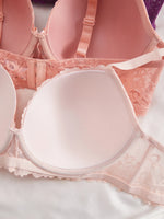 4PCS Plus Size Lace Women's Underwear Set Underwire Push Up Bra Rhinestone Bow Comfort B C D Thin Cup Bras Women