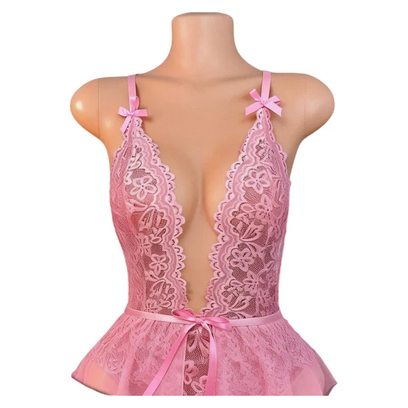 See Through Deep V Sexy Underwear Women One-piece Exotic Costumes BodysuitDesire Night EroticSexua Temptation Hot Dress Set