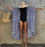 2024 New Summer Sexy Beach Kimono Swimwear Cotton Cover Up Swimsuit Women Print Bikini Cover Up Beachwear Dress Robe