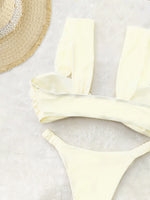 2026 Swimwear Women Halter Low Cut Bikini Set Solid Pleated Split Swimsuit Sexy Thongs Summer New Holiday Bathing Suit