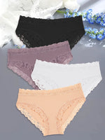 4Pcs Sexy Cotton Lace Panty Women Low Waist Panties Underwear S-XL Solid Color Ladies Briefs Lingere Underware Comfortable Women