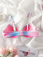 Women's Pastel Gradient Push up Bra Vertical Rib Shell Thin Cup Sexy Bra Comfort Underwire Lingerie Top
