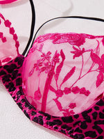 A RoseRed Sexy Lingerie Set, Combining Leopard Print and Floral Patterns, Combining Allure and Sensuality