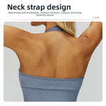 Women Summer Sports Bra Seamless Halter Top High Support Push-up Open Back Gym Bra High-intensity Fitness Yoga Workout Underwear