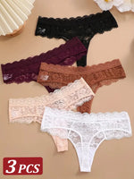 3Pcs Lace Sexy Thongs Women Low-Rise Briefs Sexy Soft Ladies Underwear Trendy Floral Underpants Female Flowery Panty Lingerie