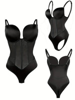 Backless Solid Low Cut Shapewear Bodysuit Tummy Control Waist Trainer Thong Slimmer Women Underwear