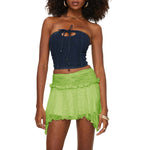 Women's Solid Color Gothic Mini Skirts Lace Ruched High Waist Skirts Spring Summer Irregular Hem Casual Skirts