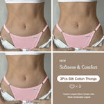 3PCS Women's Panties Cotton Thongs Adjustable Waist Sexy G-String Solid Color Seamless Intimate Female Underpants Lingerie S-XL