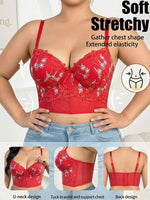 Plus Size Floral Embroidered Lace Bustier Bra – Push Up, Tummy Control & Non-Slip Corset Top