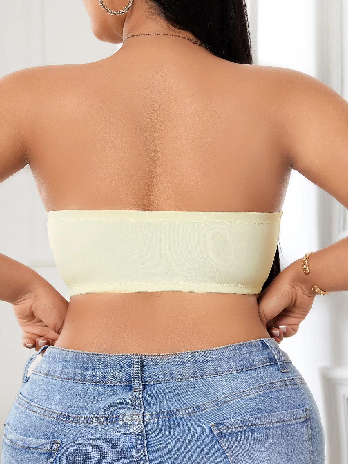 Sexy Wear Lace Plus Size Front Closure Strapless Bra Women's Push Up Wireless Bra Trendy Unlined Cold Shoulder Comfort Bra