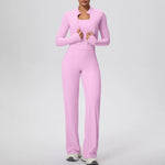 Yoga Set 3PCS Women Workout Sets Sportswear Gym Clothing Fitness zipper Long Sleeve High Waist Leggings Sports Suits Yoga Suit