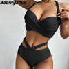 2024 Sexy Push Up Bikini High Waist Swimsuits Twisted Swimwear Women New Solid Biquini Halter Bathing Suit Cut Out Beach Wear test