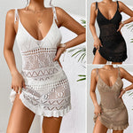 Halter Dress Clothes Women Summer Solid Color Sleeveless Knitted Cover Up BacklessStylish Beach Dresses