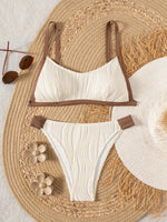 Sexy Khaki Patchwork Bikini Set 2025 Women Ribbed Push Up Thong Swimsuit Summer Bathing Suit Holiday Two Piece Swimwear Biquini