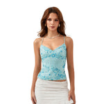 Fashion Chiffon Sleeveless Backless Tops Sexy Deep V-neck Beading Sequin Flower Summer Back Bandage Vest Women Camisole