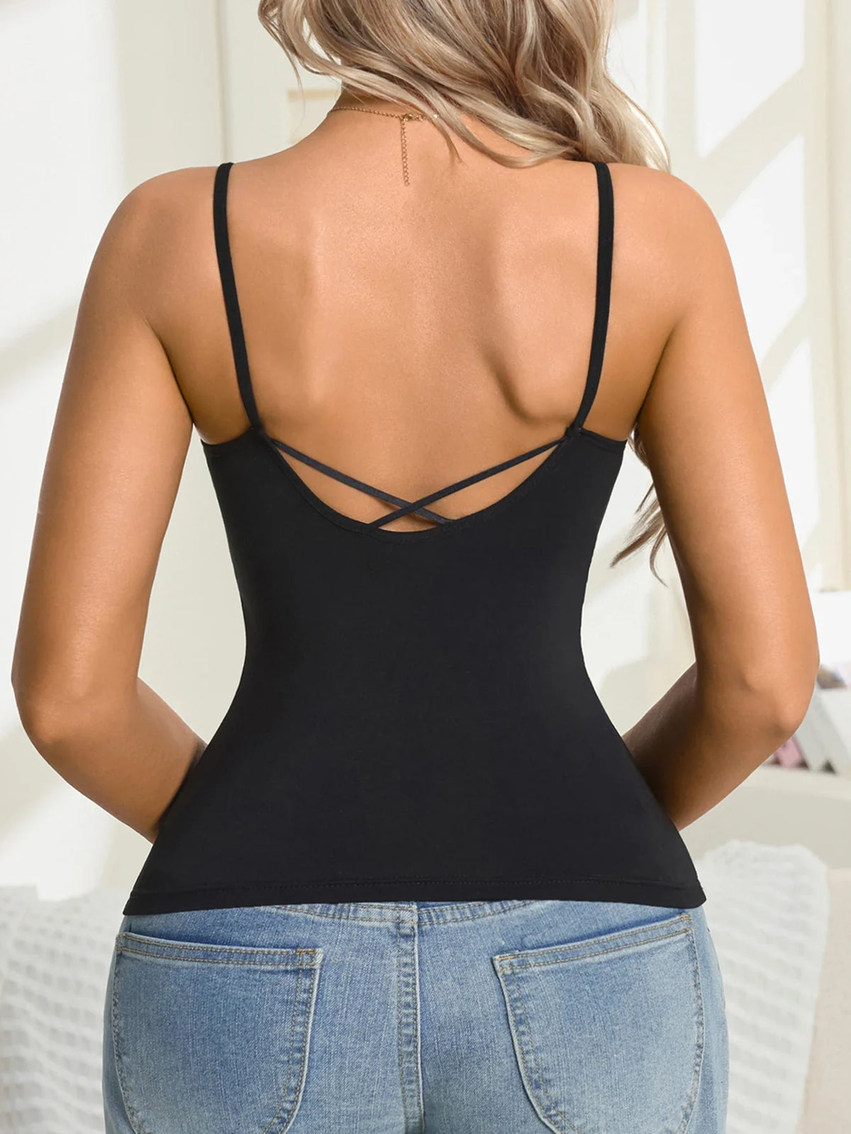 Women Basic Sleeveless Tank Top Padded Camisole Fashion Backless Soft Ribbed Female Lingerie Outwear Top
