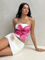 Women's Sexy Backless Floral Printing Strapless Bandeau Casual Sleeveless Slim Fit Crop Top Streetwear 2025 Summer