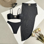 Sexy White Black Skirt 3 Piece Bikini Set 2025 Women Starfish Ornament Push Up High Waist Swimsuit Beach Bathing Suit Swimwear