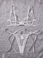 French Lace Heart Bra Set Girls Sexy Women Bralette Adjustable Transparent Embroidery Underwear Thong Bras Lingerie Panties Sets