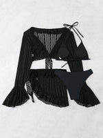2025 4 Pieces Swimsuit with Skirt Female Swimwear Long-sleeved Cover Up Thong Bikinis Set Bather Swimming Beachwear Bathing Suit