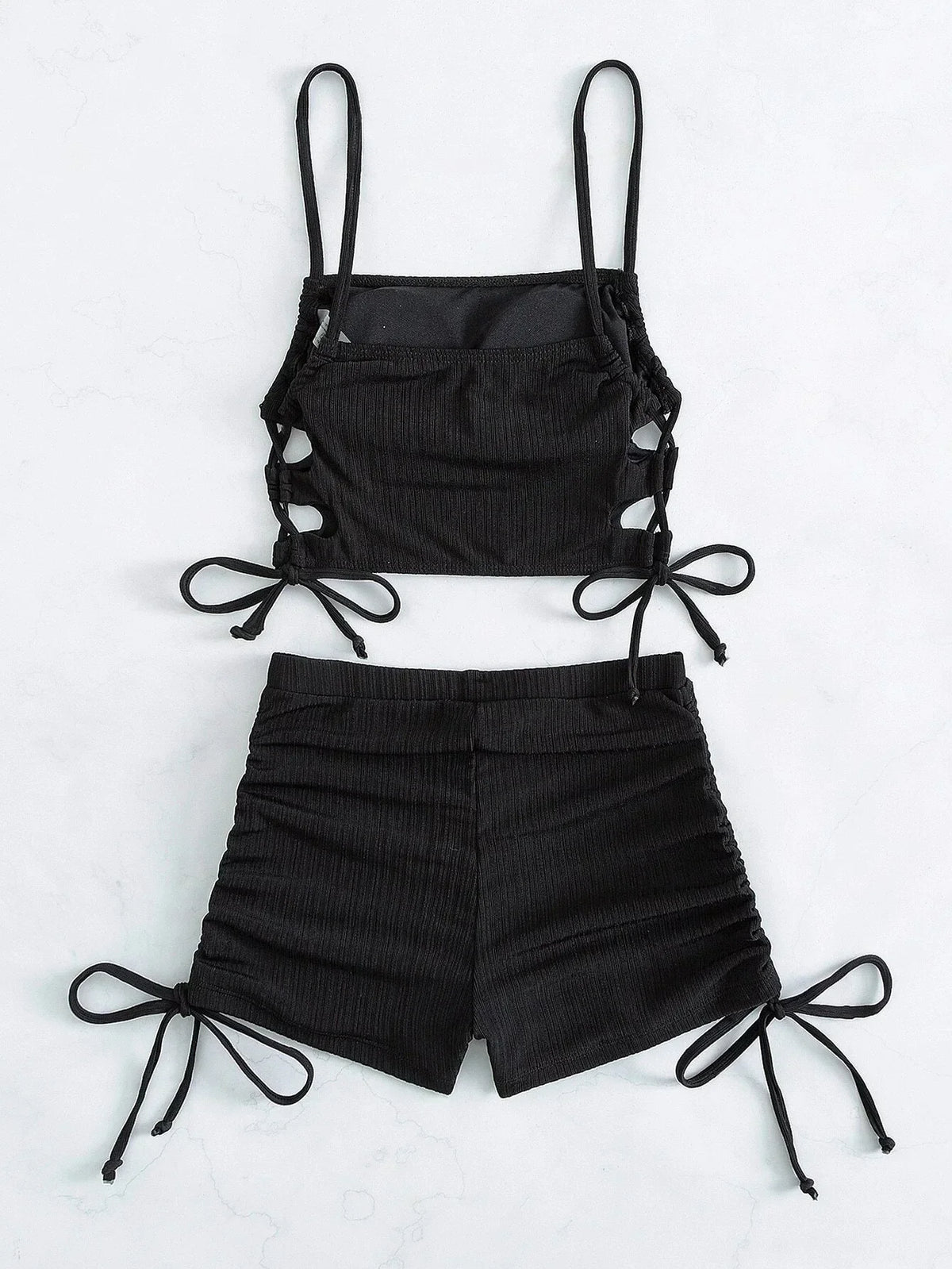 Sexy Bikini 2024 Women White Black Hollow Out Push Up Padded Two Piece Swimsuit Summer Bathing Suit Lace Up High Waist Swimwear