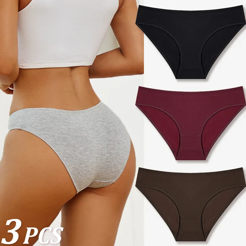 3Pcs Women Cotton Panties for Women Sexy S-XL Low Waist Briefs Female Breathable Underwear Girl Intimates Lingerie Solid Color