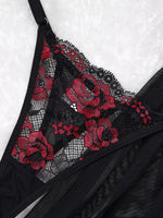 Lady's Sexy Lace Black Strapless Nightgown, Transparent Lace Nightgown, Floral Pattern with Strapless Transparent
