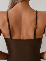 Vintage Black Coffee One Piece Swimsuit 2026 Women Strap Hollow Out Backless Tummy Control Swimwear Beach Pool Bathing Suits