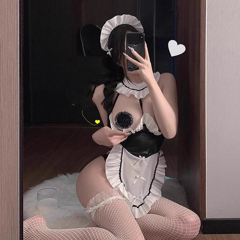 Lolita Hot Costume Babydoll Dress Uniform Erotic Role Play Open Bra Transparent Crotchless Cosplay Sexy Costumes Maid Servant