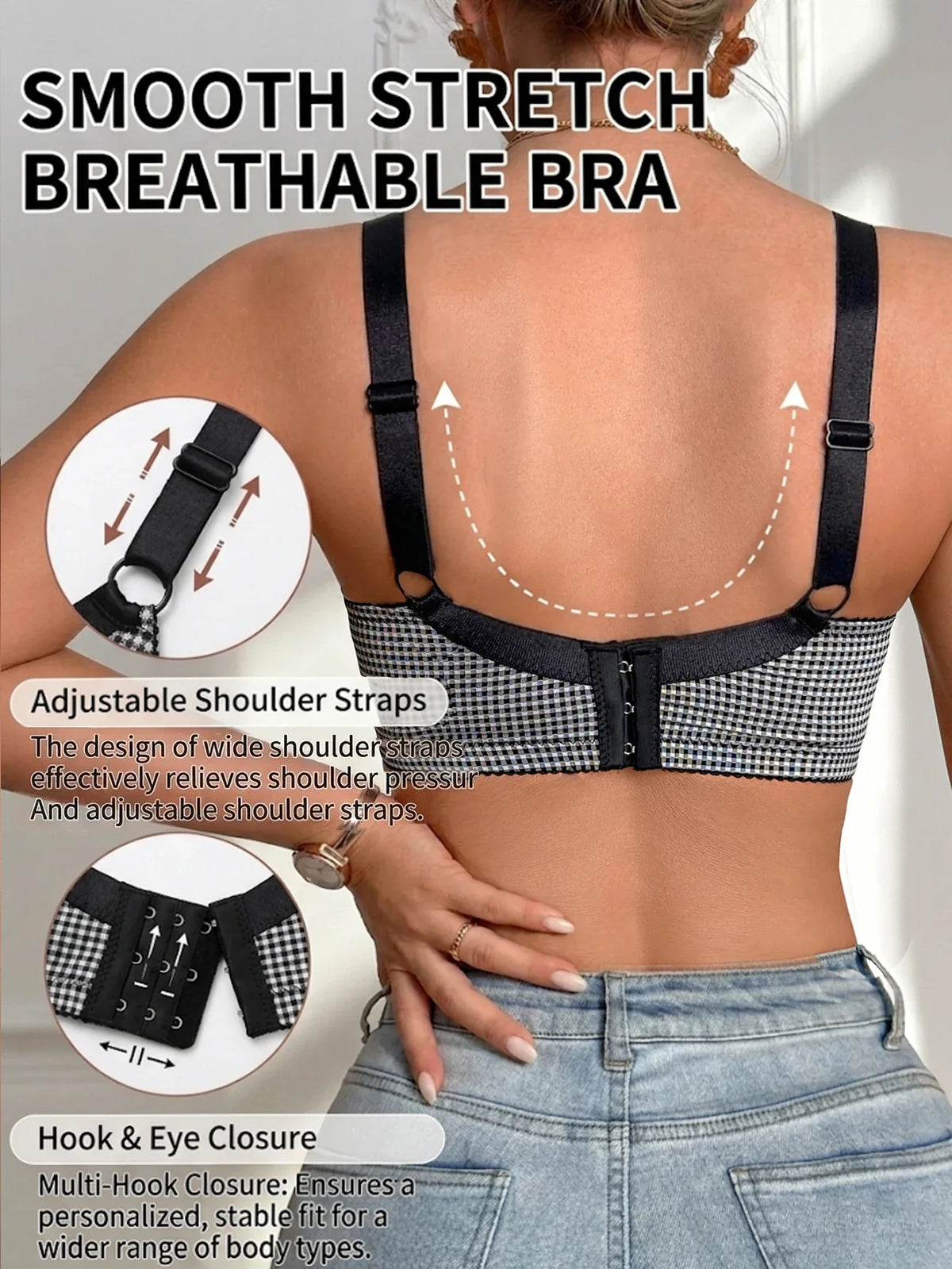 Daily Plaid Women's Bra Push up Underwire Seamless Underwear Stylish Strappy Cross Wide Shoulder Straps Women Lingerie