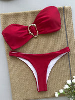 XS - L Metal Ring Bandeau Bikini Women Swimwear Female Swimsuit Two-pieces Bikini set Brazilian High Cut Bathing Suit Swim Lady