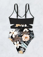 One Piece Swimsuit Women Vintage Green Floral Print Hollow Out Backless High Waist Bikini 2025 Bathing Suit Bandage Swimwear