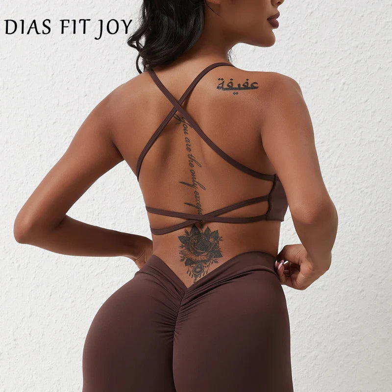 DIAS FIT JOY New style cross back yoga bra Plus Size removable chest cushion sexy back sports vest fitness running gym