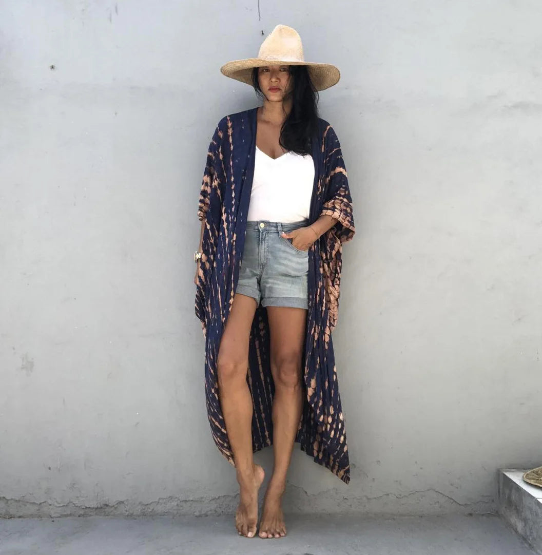 Beach Cover Ups for Swimwear Women Black Tie Dye Kimono Swimsuit Cape Summer Dress 2022 Beachwear Outfits Sales