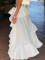 Women's Elastic Band Waist Flowy Skirt Irregular Ruffle Asymmetrical Midi White Boho Skirt Streetwear