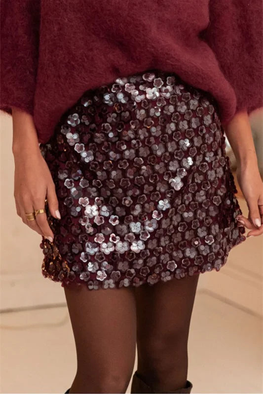 Women Shine Sparkly Sequin Skirt Fashion SequinedMini Skirts Clubwear Clothing Vintage High Waist Female Chic Lady Skirts