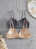 2PCS Floral Lace Push Up Bras for Women Underwire Support Lingerie Underwear Comfort Thin Adjustable Strap Daily Lace Bra Set