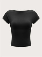 Women's O-neck Backless T-shirt Short Sleeve Solid Color Crop Top Summer Cute Baby Tee Y2K Clothes Bodycon Tunics Fashion Tank