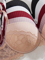 3Pcs-5Pcs Women's Bra with Patterned Engraved Cups, Sexy Lace Minimizer Bra, Underwire Push-Up Fashionable Women's Intimate Underwear