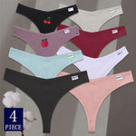 4Pcs/set Cotton Thongs Women Low-Rise Bikini Underwear M-XL Comfortable G-string Female Fruit Embroidery T-Back Panties Lingerie