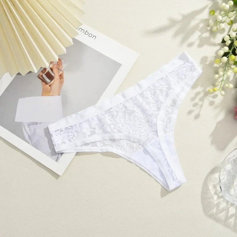 3Pcs/Set Women Sexy Lace Panties Lingerie Floral Sexy Low Waist Deep Color Thongs Ladies Underwear Fashion Soft Underpants S-XL