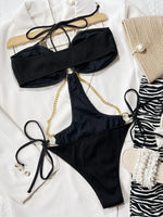 Sexy Hollow Out Bikini Set 2026 Women Black One Shoulder Bandage One Piece Swimsuit Summer Bathing Suit High Waist Swimwear